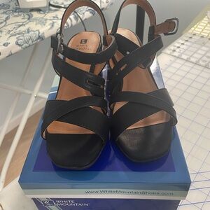 White Mountain Black Heeled Sandals with Wedge Heel